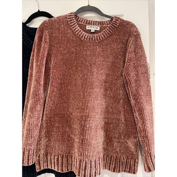 Bundle Of 2 ORVIS Chenille Sweaters Navy BLUE & Mauve Size M Cozy Super Soft - Picture 3 of 4